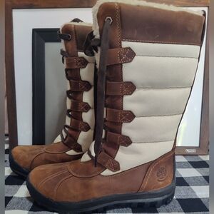 Timberland Winter Boots Brown Cream Primaloft Insulated Waterproof Size 9.5